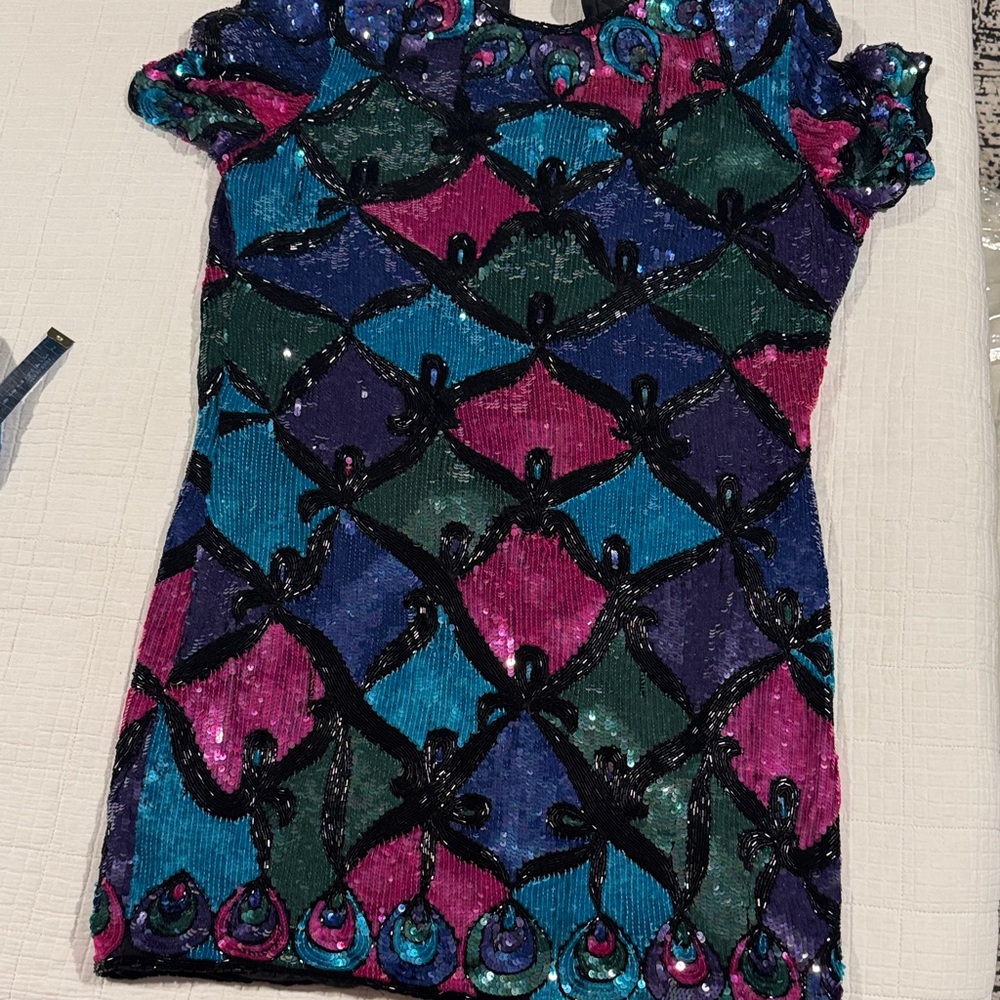Colorful Sequin Short Sleeve Dress
